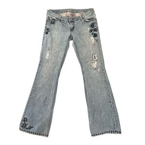 American Eagle Y2K Embroidered Distressed Ultra Low Rise Skinny Flare Leg Jeans